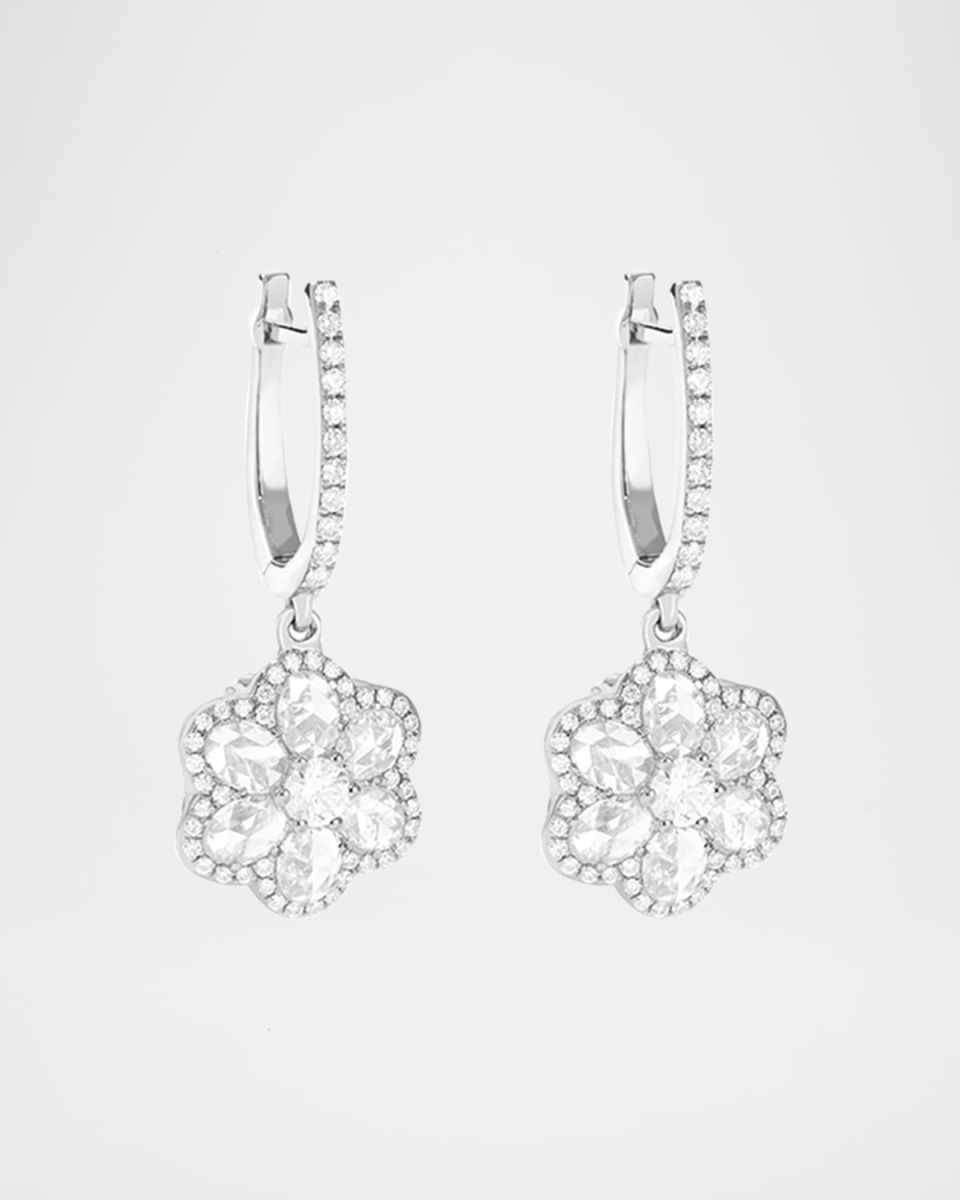 Floral 18K White Gold Floral Diamond Drop Earrings
